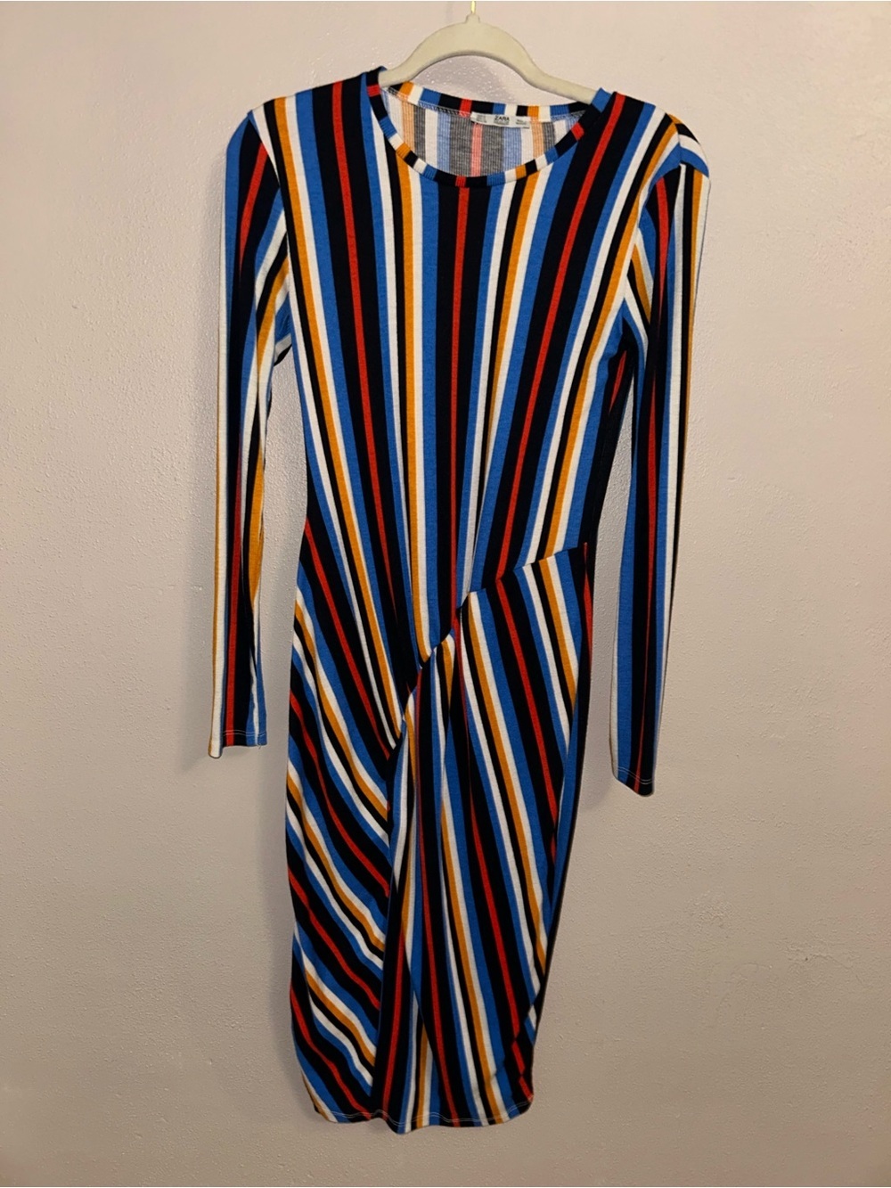 Zara Long Sleeve Striped Midi Dress in Blue, Black, Red, White, Gold
